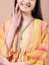 Girls Striped Georgette V-Neck Kimono Sleeves A-Line Midi Dress